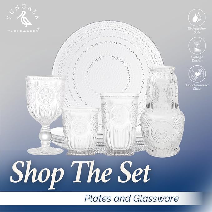 Yungala Clear Small Drinking Glasses Set of 6 Vintage Hobnail 8 oz