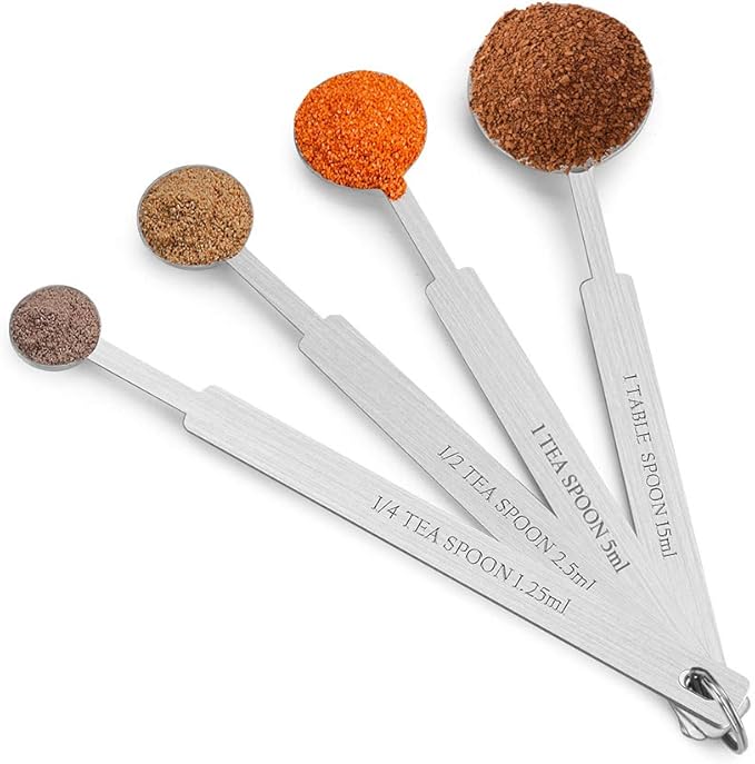 7 Inches Long Handle Measuring Spoons Set, Premium Stainless Steel Metal Spoon, Tablespoon & Teaspoon & Coffee Scoop, for Accurate Measure Liquid or Dry Ingredients, for Cooking Baking