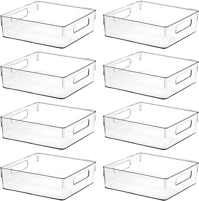 Clear Plastic Storage Bins, Home Bathroom Laundry Room Freezer Refrigerator Pantry Organizers and Storage Containers Fridge Organizer Bins Kitchen Organization Cabinet Medicine Bin for organizing