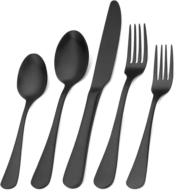 Matte Black Silverware Set,SHARECOOK Satin Finish 30-Piece Stainless Steel Flatware Set,Kitchen Utensil Set Service for 6Tableware Cutlery Set for Home and Restaurant, Dishwasher Safe