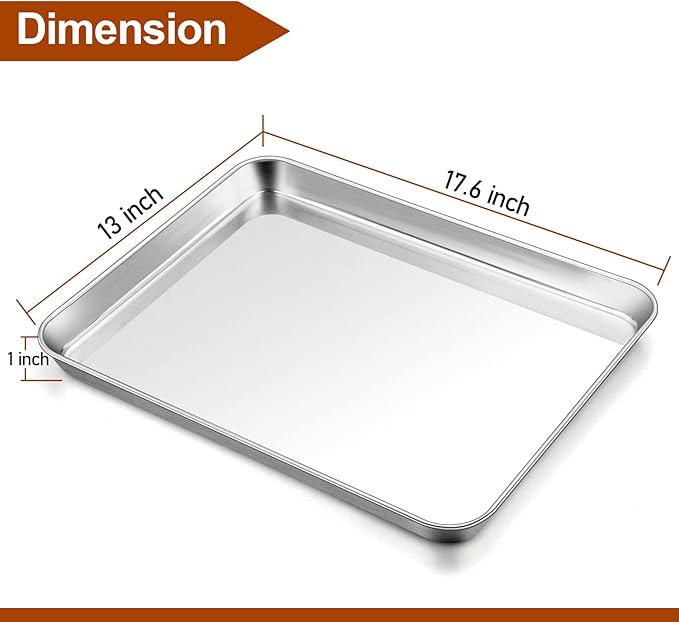 TeamFar Baking Sheet, 17.6’’ x 13’’ x 1’’ Stainless Steel Large Cookie Sheet Half Baking Pans, Non-toxic & Healthy, Easy Clean & Dishwasher Safe, Heavy Duty & Sturdy- Set of 2