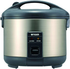 Tiger JNP-S10U 5.5 Cup Capacity White Rice Cooker with Non-Stick Inner Pot, Spatula and Measuring Cup, Keep Warm Upto 12 hours (Stainless Steel Gray)