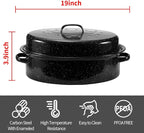 Granite Roaster Pan, 19” Enameled Roasting Pan with Domed Lid. Oval Turkey Roaster Pot, Broiler Pan Great for Turkey, Chicken, Lamb, Vegetable. Dishwasher Safe Cookware Fit for 20Lb Turkey by Kendane