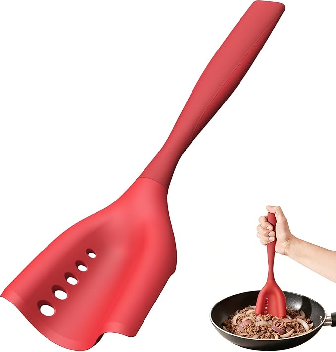 Mincing Spatula Meat Chopper, Hamburger Grinder, Premium Heat Resistant Smasher for Ground Beef, Potato Mix Tool, Meat & Poultry Tenderizers-Red