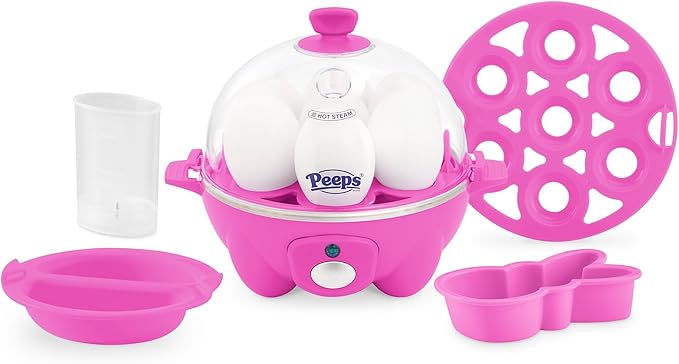 PEEPS & Dash Rapid Egg Cooker - Boiler, Poacher & Steamer - Includes Measuring & Recipe Guide - Dishwasher Safe - BPA Free - Holds 7 Eggs, Pink