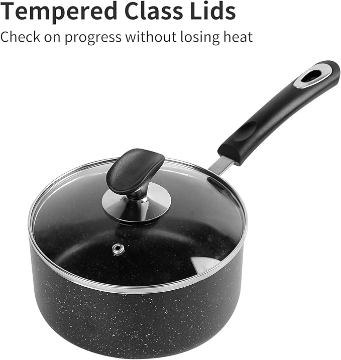 Nonstick Saucepan Set - 2 Quart and 3 Quart,Ultra Non Stick Sauce Pan Small Pot with Glass Lid,Great for Home Kitchen Restaurant,Black