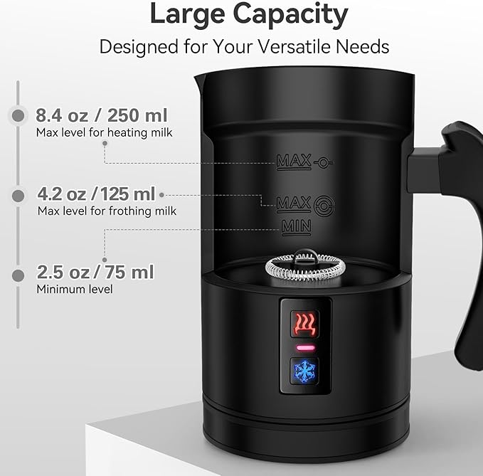 Secura Electric Milk Frother, Automatic Milk Steamer Warm or Cold Foam Maker for Coffee, Cappuccino, Latte, Stainless Steel Milk Warmer with Strix Temperature Controls (Black)
