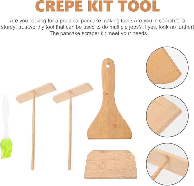 Wear-resistant Crepe Spreader and Pancake Spatula Set 5pcs Kitchen Gadget Kit for Household Crepe and Pancake Making Convenient Cooking Tool for Breakfast Preparation