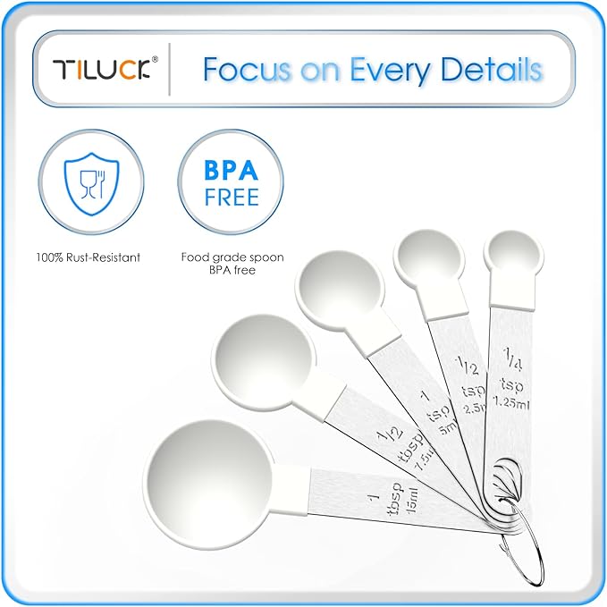 TILUCK Measuring Cups & Spoons Set, Stackable Cups and Spoons, Nesting Measure Cups with Stainless Steel Handle, Kitchen Gadgets for Cooking & Baking（white）