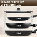 Extra Large Universal Lid Fits 13", 14", 15" Cookware - Silicone Replacement Pan Lid for Pots, Pans, and Skillets - Tempered Glass Pot Lid Cover for Frying Pans, Cast Iron, CrockPot