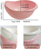 2-in-1 Rice Colander, Vegetable and Fruit Cleaning Filter Basket, 2Piece Sturdy and Easy-To-Use Food Grade Kitchen Tool Accessories (white, large+small)