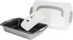 BergHOFF 11Pc Perfect Slice Bakeware Set, Covered Rectangle Cake Pan, Cookie Sheets, Muffin Pan, Loaf Pan, Round, Square and Rectangle Cake Pans, Slicer, Silver & Silver