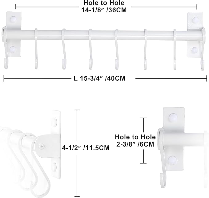 Dseap Kitchen Utensil Holder Hanger, Pot and Pan Rack Wall Mounted, Kitchen Rail with 8 Hooks for Hanging Cooking Utensils, Mugs, Spoons, Wall Mounted, White