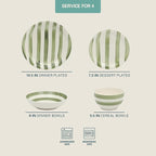 Gibson Home Kenwood Shores 16 Piece Dinnerware Set, Green Striped, Hand-Painted Stoneware, Plates and Bowls, Service for 4, Microwave & Dishwasher Safe