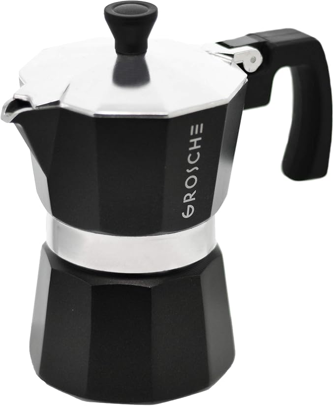 GROSCHE Milano Stovetop Espresso Maker Moka Pot 3 espresso Cup - 5 oz, Black - Cuban Coffee Maker Stove top coffee maker Moka Italian espresso greca coffee maker brewer percolator