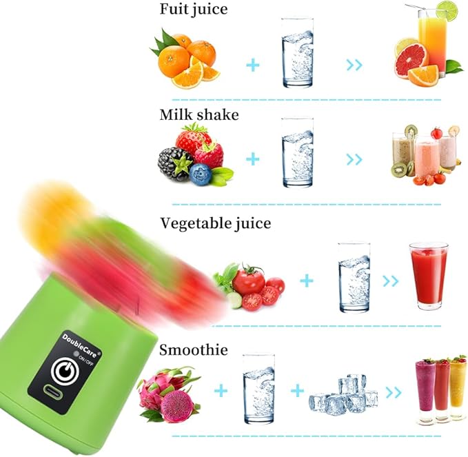 Portable Electric USB Juicer Blender Cup, Mini Blender for Shakes and Smoothies, Juice - 380ml, Six Blades, Green