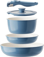 Redchef Ceramic Cookware Set, Removable Handle Pots and Pans Non-Stick, Rv Cookware Set, Non-Toxic Pots and Pans Set No PFAS, PTFE, PFOA, Detachable Pots and Pans, Dishwasher & Oven Safe(Blue)