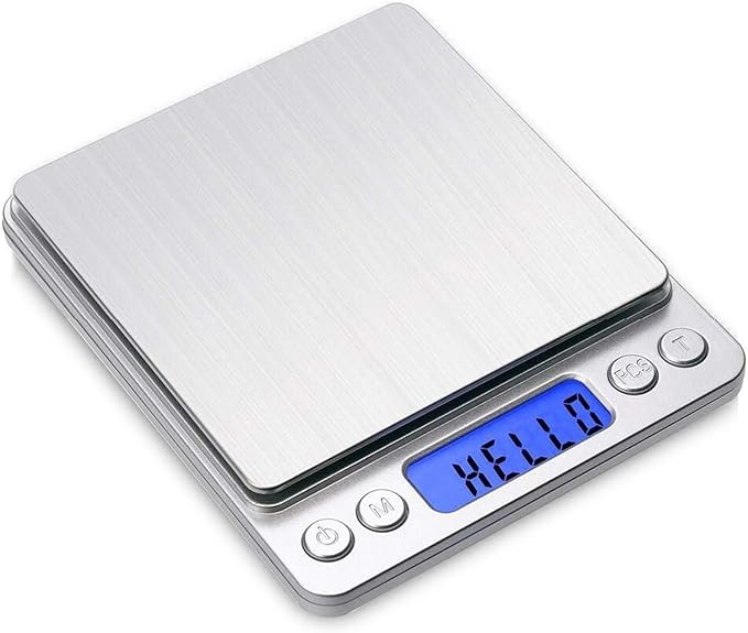 Toprime Digital Gram Scale 500g 0.01g Food Scale High Precision Kitchen Scale Multifunctional Stainless Steel Pocket Scale with Back-Lit LCD Display Tare PCS Features Silver