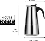 Stainless Steel Moka Pot Espresso Maker,Stovetop Moka Pot,Percolator Coffee Pot,Italian Coffee Maker,Cuban Café Brewing,Greca Coffee Maker (4 CUP)