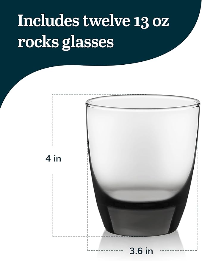 Libbey Classic Smoke Rocks Glasses, 13-ounce, Set of 12