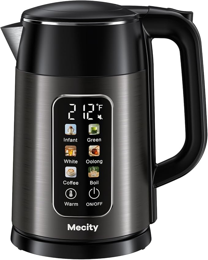 Mecity Electric Kettle 1.7L Touch Screen Temperature Control Water Boiler, No Plastic Contact with Water. 6 Preset Temperature Programs, 2 Hours Keep Warm, Auto Shut Off, Dark Grey