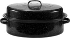 JY COOKMENT Granite Roaster Pan, 18' Enameled Roasting Pan with Domed Lid. Oval Turkey Roaster, Great for Chicken, Lamb, Vegetable. Dishwasher Safe Cookware Fit for 18Lb Turkey