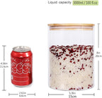 Set of 2 Large Glass Food Storage jar, 100 FL OZ (3000ml) Glass Flour Canister with Airtight Bamboo Lids for Kitchen Corner, BPA-Free Flour Container for Sugar, Ground Coffee, Rice and Dry Food