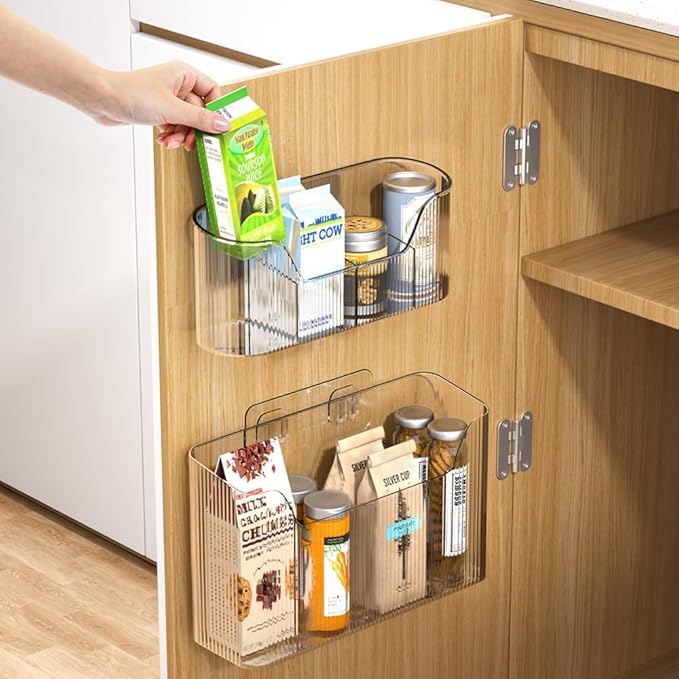 2PCS Cabinet Door Organizer,Self Adhesive Kitchen Cabinet Organizer,Cabinet Door Storage Box for Bathroom/Kitchen/Living room,Storage shelf rv must haves. (transparent)