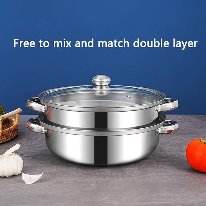 Steamer Pot for Cooking 5.0-Quart Steam Pot with Lid 2-tier Multipurpose Stainless Steel Steaming Cookware with Handle for Vegetable, Soups, Stews and Pasta