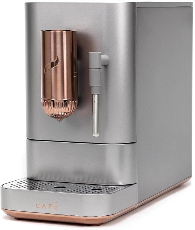 Café Affetto Automatic Espresso Machine + Milk Frother | Built-In & Adjustable Espresso Bean Grinder | One-Touch Brew in 90 Seconds | Steel Silver, 1.2 Liter, (C7CEBBS2RS3)