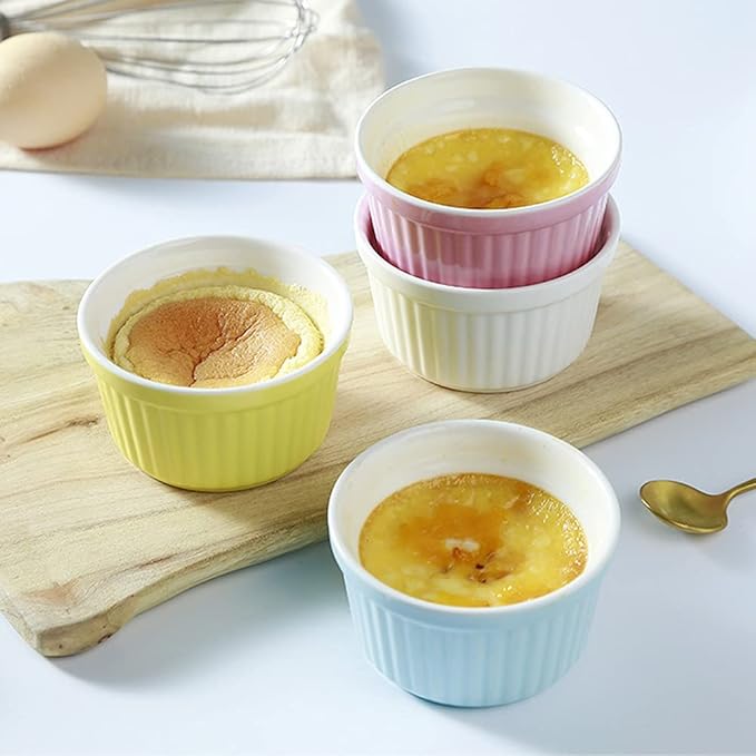 Ramekins 6oz Oven Safe,Creme Brulee Ramekin and Souffle Dishes,Porcelain Baking Bowls,Dipping Sauce Dish.Pudding Cups,Set of 6,Red