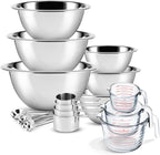 Eatex Mixing Bowls with Measuring Cups & Measuring Spoons 17 Piece Set - Nesting Stainless Steel Mixing Bowls Set for Kitchen, Measuring Spoons & Glass Liquid Measuring Cups, Dishwasher Safe Meal Prep