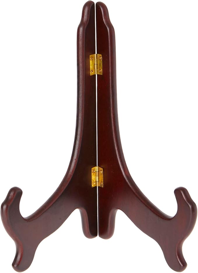 Bard's Hinged Dark Wood Plate Stand, 9" H x 7.25" W x 5" D (For 9" - 10.5" Plates)