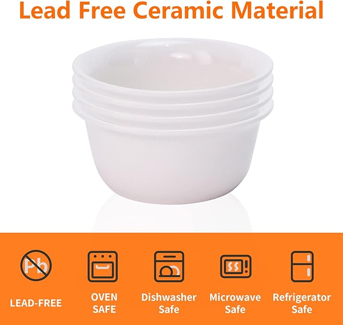 Luvan 4Pcs Fondue Pot Set for Chocolate Butter Cheese, 5oz Butter Warmer for Seafood with 20 Tealight, Ceramic Bowl Oven Microware Dishwasher Safe,Perfect for family dip Fruit,Dessert,Snack