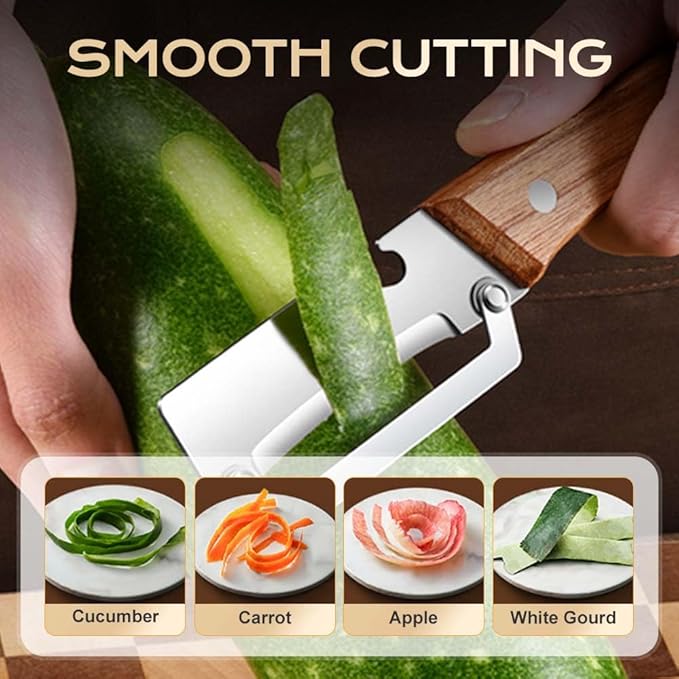 Multi-Functional Vegetable Peeler, Stainless Steel Blade with Wooden Handle for Fruits and Vegetables (1 Pc)