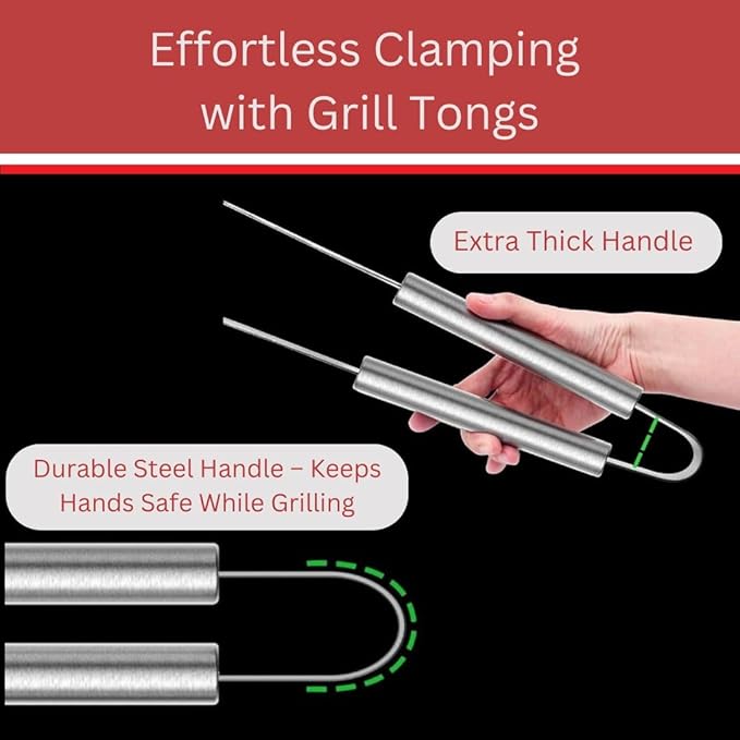 Stainless Steel BBQ Grill Tool Set - Barbecue Accessories & Utensils Sets - 4 Piece Spatula, Tongs, Cleaning Brush, Fork - 13.5" Barbeque Tools Kit - Gift for Grilling Lover Men Outdoor & Kitchen