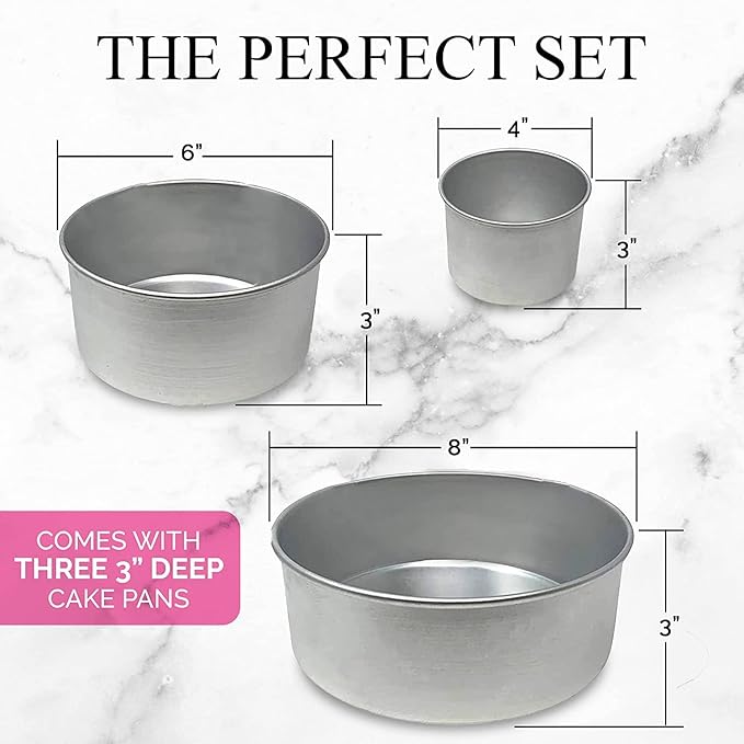 Aunt Shannon's Kitchen Tall Round Cake Pans - 4 Inch, 6 Inch, 8 Cake Pan Set for 3 Tiered Aluminum Pans Sets for Baking Wedding,Birthday Cakes,Leak Proof & Straight Side, Non-toxic & Dishwasher Safe
