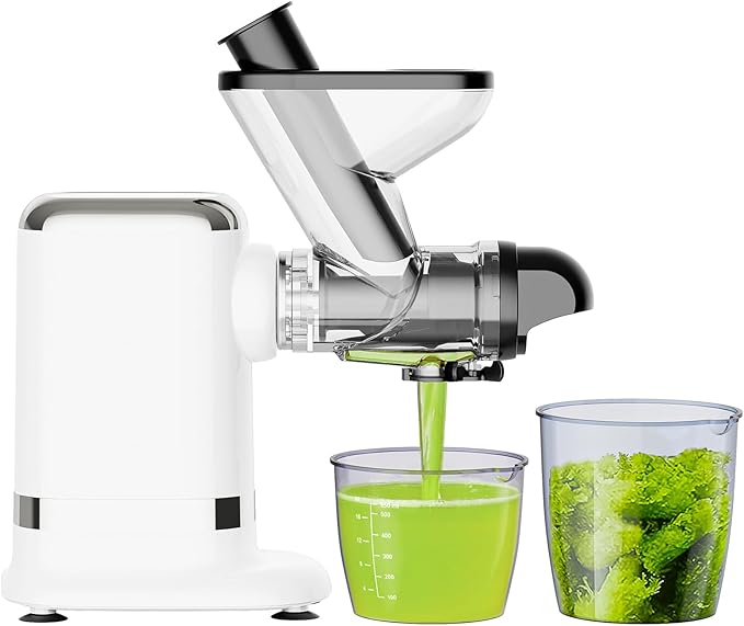 GVODE Cold Press Juicer, Powerful Masticating Juicer with Dual Feed Chute, Electric Juicer with Pulp Separation, Countertop Juicer Machines, 75dB, 3 Mode Operations, Overheat Protection