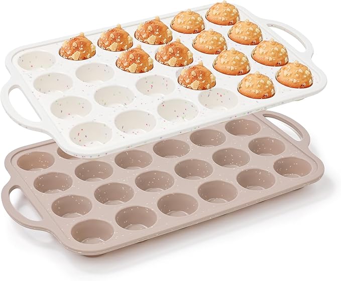 Vinino 2Pack Mini Silicone Muffin Pans for Baking with Metal Reinforced Frame, 24 Cups Mini Size Nonstick Cupcake Pan, BPA Free Oven Dishwasher Safe Baking Mold for Muffins Cupcakes
