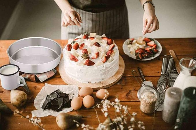 TeamFar Cake Pan Set of 2, 8 Inch Cake Pan Round Tier Tins Set Stainless Steel, Healthy & Heavy Duty, Mirror Finish & Easy Clean, Dishwasher Safe