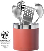 OGGI Stainless Steel Jumbo Utensil Holder - 7" Utensil Caddy, Weighted Base for Stability - Extra Large Utensil Crock and Countertop Utensil Organizer, Brick Red