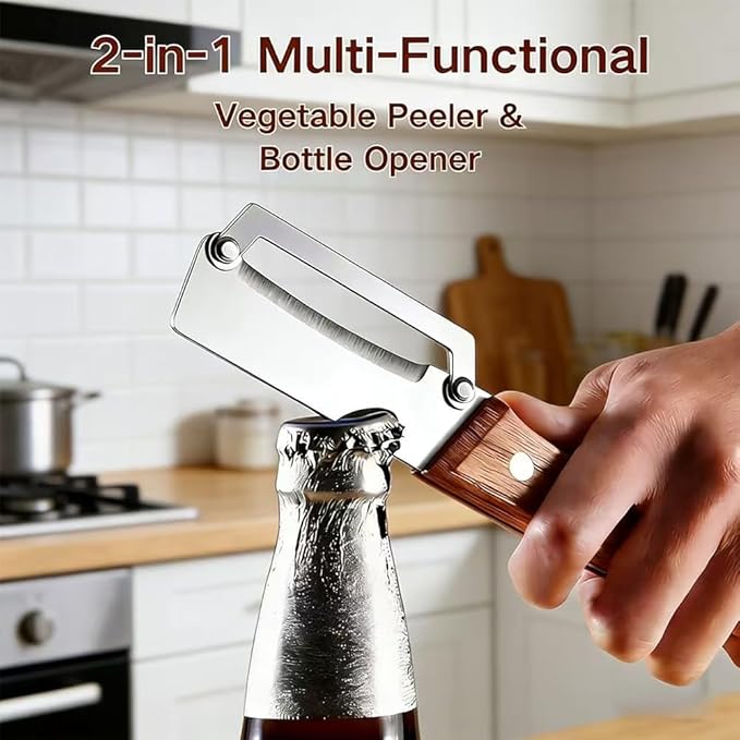 Thickened blade Multifunctional Vegetable Peeler, Multi-Functional Vegetable Peeler for Kitchen, 2-In-1 Stainless Steel Kitchen Tool, for Fruit Veggie, Includes Bottle Opener (1PC)