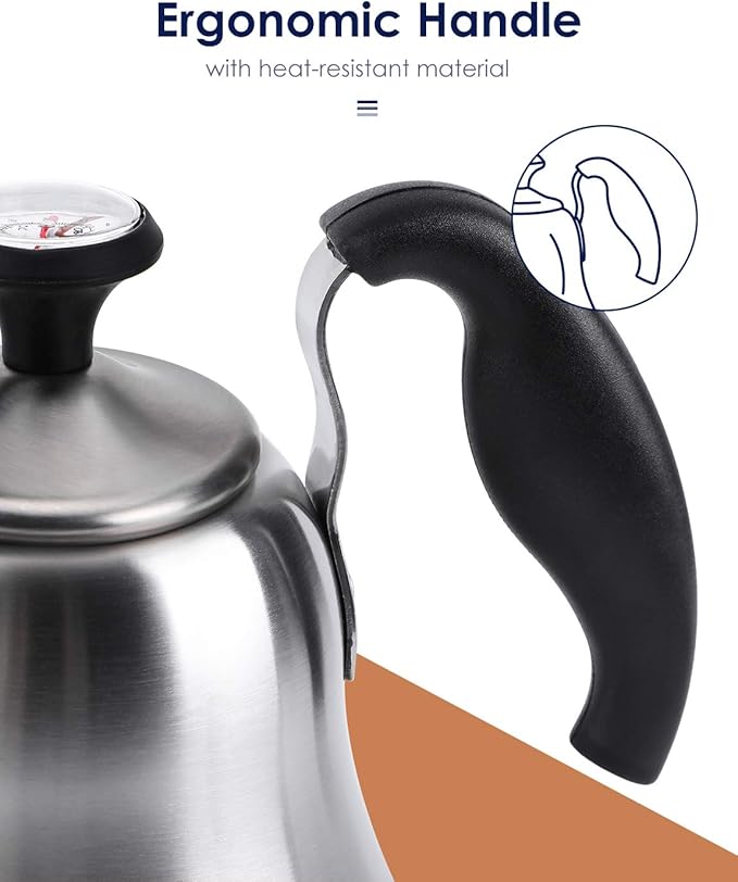 Tea Kettle with Thermometer for Stove Top Gooseneck Kettle, Pour Over Coffee Tea Pot, Goose Neck Tea Pot Stovetop, Hot Water Heater for Camping, Home & Kitchen, Stainless Steel - Small 28oz