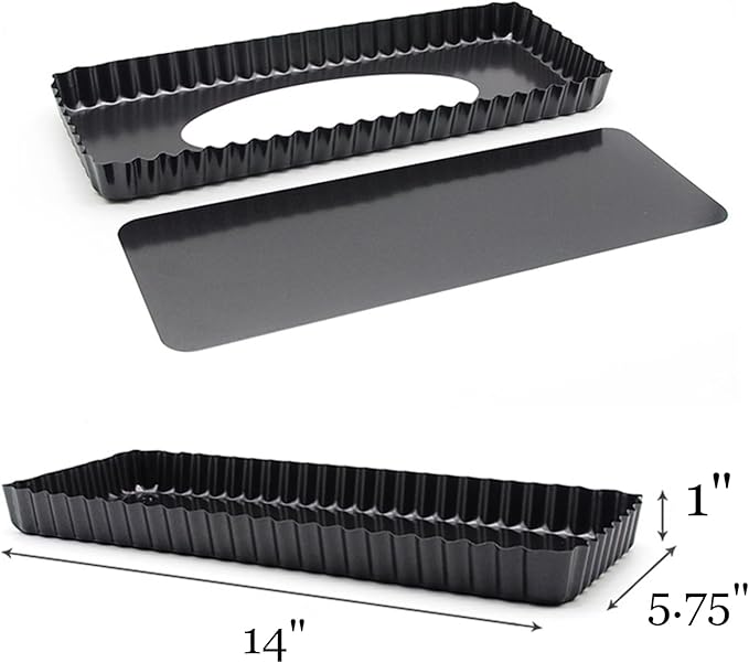 Tosnail 2 Pack 14" x 5.75" Non-Stick Quiche Pan Tart Pan with Removeable Bottom Rectangular Pie Baking Pan