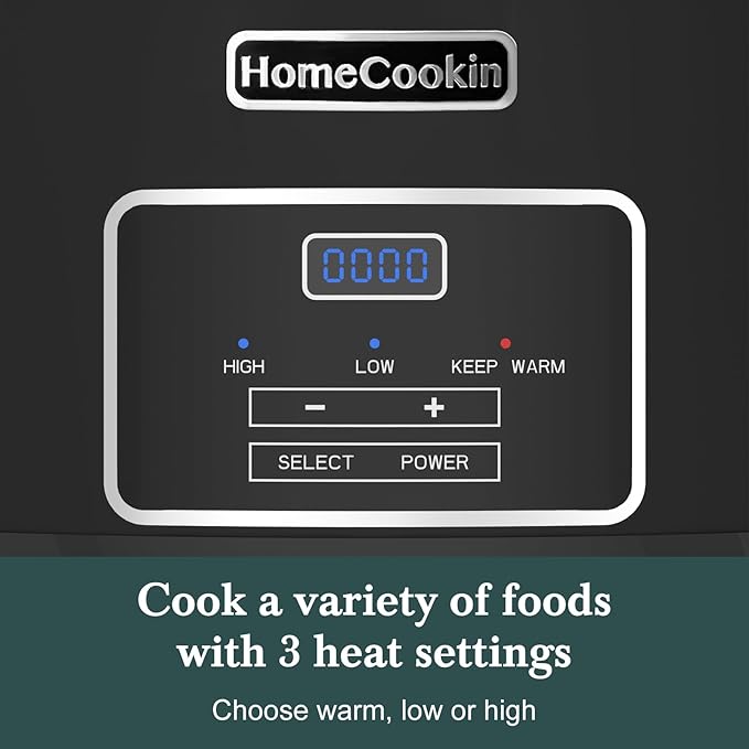 HOMECOOKIN 6-Quart Programmable Slow Cooker with Timer - Small Kitchen Appliance for Family Dinners - Serves 6+ People - Heat Settings: Keep Warm(Black)