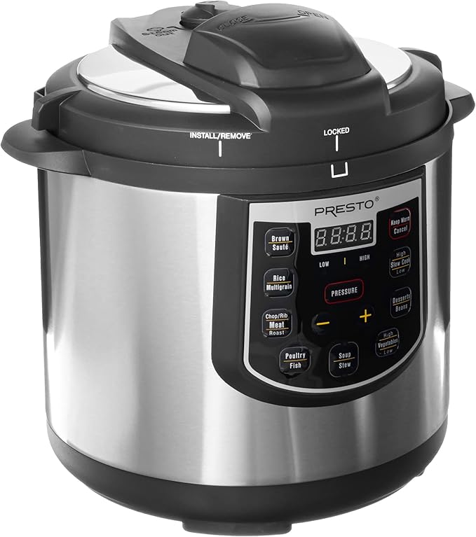 Presto 02141 6-Quart Electric Pressure Cooker, Black, Silver, Stainless steel