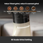 Gemilai Electric Conical Burr Coffee Grinder, Coffee Bean Grinder with Smart 60S Timer, 60 Precise Adjustable Grind Settings for Espresso, 2-12 Cup, Easy to Clean, Durable & Quiet, G9010B White