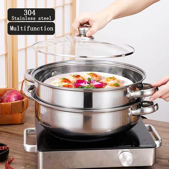 Steamer for Cooking, 5.0 Quarts Stainless Steel Steamer Pot, 2-Tier Food Steam Pots with Lid for Cooking Vegetables, Seafood, Soups, Stews and Pasta, 11 x 6.1 inch