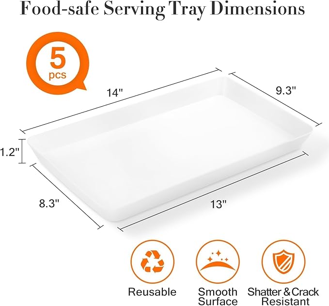 WOWBOX 5 pcs Serving Tray for Entertaining, Serving Platters for Fruit, Cookies, Dessert, Snacks, Reusable Plastic Trays for Serving Food and Pantry Organization in Kitchen & for Parties