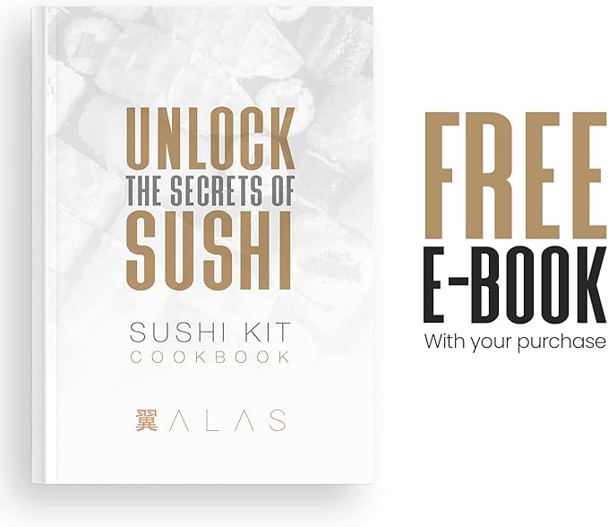 Alas Complete 20 Piece Sushi Making Set - Kit for Beginners & Pros with Knife, 2 Mats, Rice Bazooka and Dipping Plate